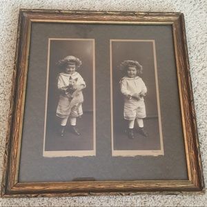 Vintage Framed Photograph Child with Cat
